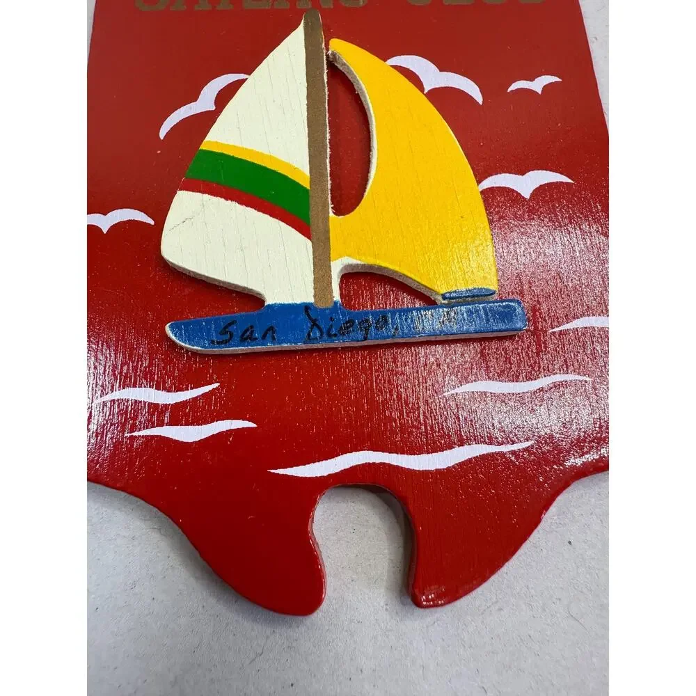 Vintage 1990 Sailing Club San Diego Wood Ornament, Sailboat Christmas Decor